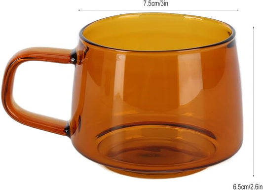 Glass Coffee Mugs, Wide Mouth Mocha Hot Beverage Mugs Clear Espresso Cups Drinking Glass with Handle for Latte, Cappuccino, Hot Chocolate, Tea and Juice(Brown)