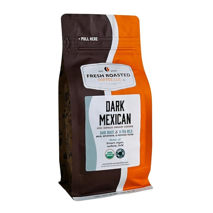 Fresh Roasted Coffee, Organic Dark Mexican | Mold & Myco 3rd Party Tested, USDA Organic, Kosher | Dark Roast 12 oz Whole Bean