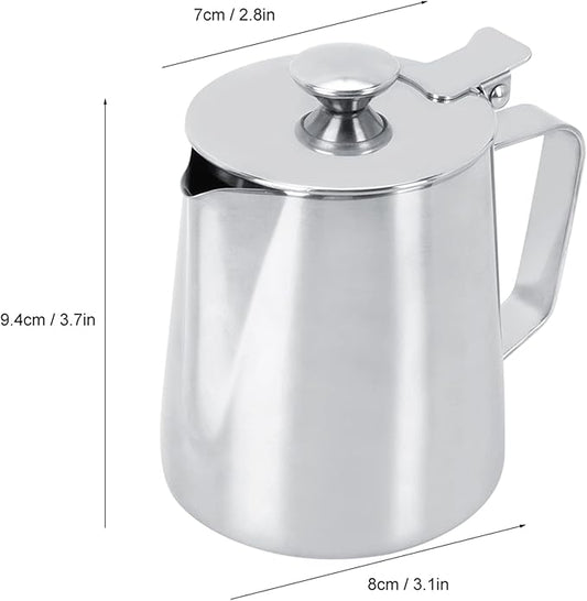 12oz Milk Frothing Pitcher, Stainless Steel Coffee Latte Art Jug Pitcher Mug Cup with Lid for Home Restaurant Cafe