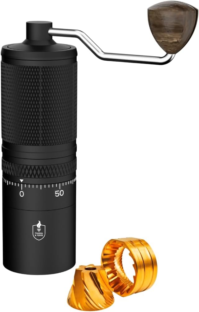 Fiamma & Ferro Titanium+ Precision Manual Coffee Grinder | Titanium-coated Stainless Steel Conical burrs | 60 Grind Settings | For Espresso, French Press, Pour Over & Turkish grind