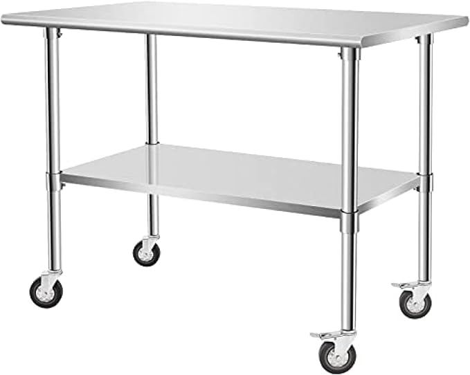 Stainless Steel Table - Metal Table Cart - Commercial Workbench with Caster Wheel - NSF Certified - for Restaurant, Warehouse, Home, Kitchen, Garage,48''x30''