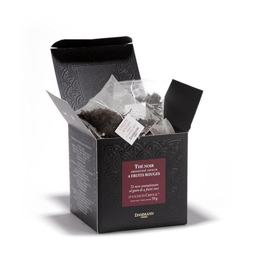 Dammann Freres Sachets, Quatre Fruits Rouges Tea Bags, Premium Gourmet French Black Tea, Blend Strawberry, Cherry, Raspberry, Red Currant Flavors, 25 Count (Single Pack)