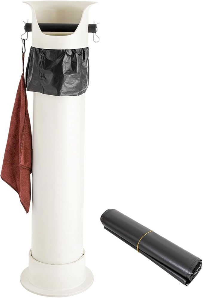 Knock Box for Espresso Grounds with 30 Garbage Bags, Coffee Knock Box Commercial Floor Type with Removable Base & Barista Towel, Coffee Grind Collection Dump Bin, Beige