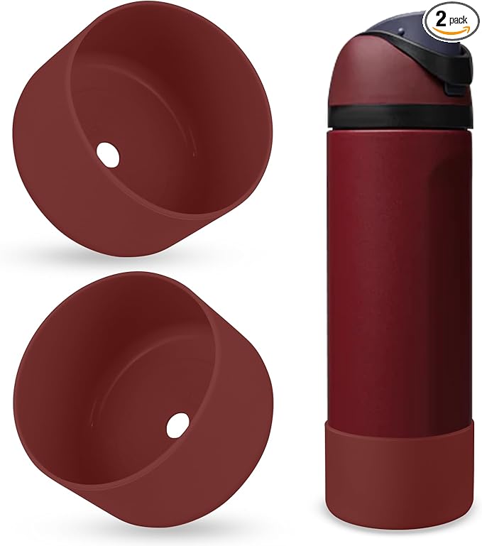 2PCS Silicone Water Bottle Boot, Compatible with Owala 24oz 32oz 40oz, Protective Anti-Scratch & Anti-Dent No Noise Sleeve Cover for FreeSip/Twist/Flip Water Bottles (Burgundy Bay, 24oz)