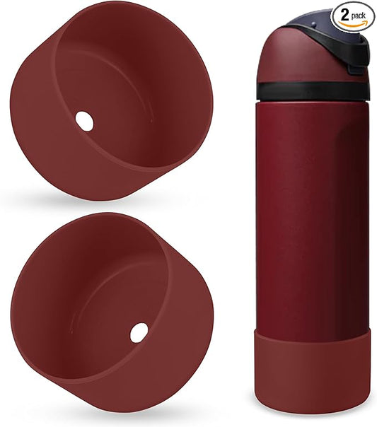 2PCS Silicone Water Bottle Boot, Compatible with Owala 24oz 32oz 40oz, Protective Anti-Scratch & Anti-Dent No Noise Sleeve Cover for FreeSip/Twist/Flip Water Bottles (Burgundy Bay, 24oz)
