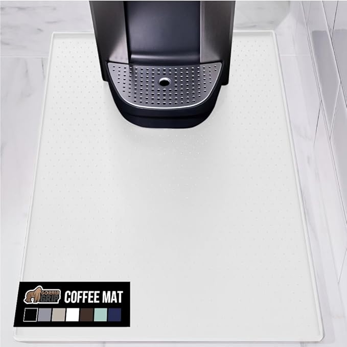 GORILLA GRIP Silicone Coffee Mat, 15x23, Espresso Machine Bar Accessories, Keep Kitchen Counters Clean, Stays in Place, Waterproof and Heat Resistant Dish Drying Mats, Home Decor Essentials, White