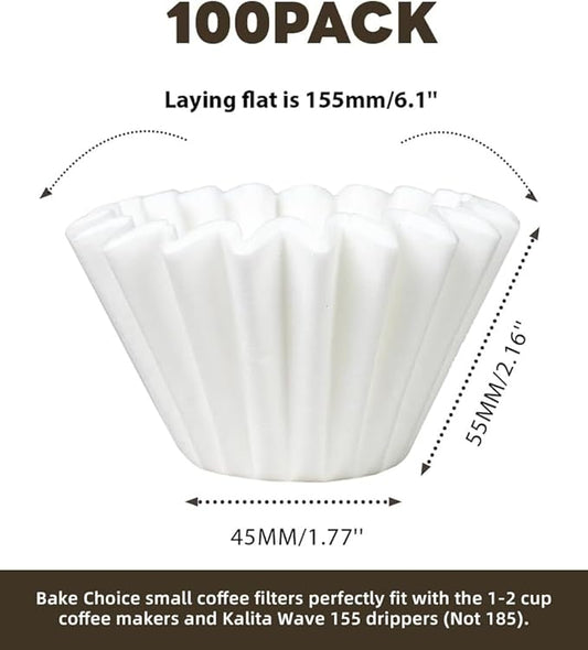 1-2 Cup Small Coffee Filters,100 Count Disposable Basket Coffee Filter Paper, Compatible with Kalita Wave Dripper 155 Series, Single Serve Coffee Pot, Pour Over and Drip Coffee Maker, For 1-2 People