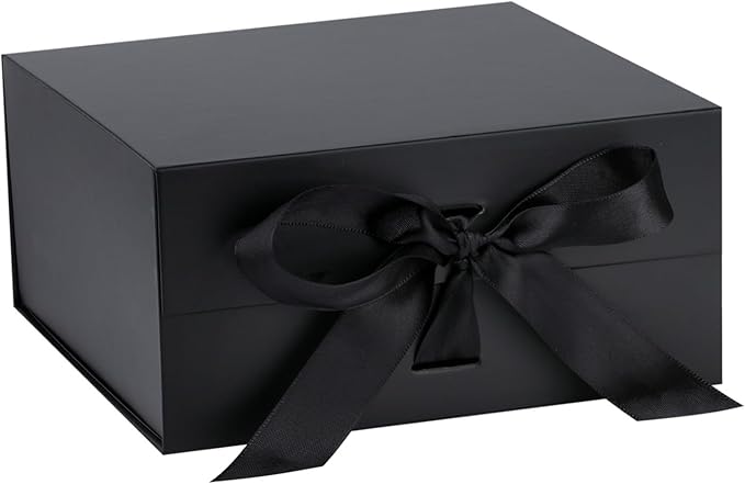 OEMVALATY Black Gift Box,8x8x4 Inches Gift Boxes with Lids for Presents with Magnetic Closure and Ribbon for Wedding,Storage,Birthday