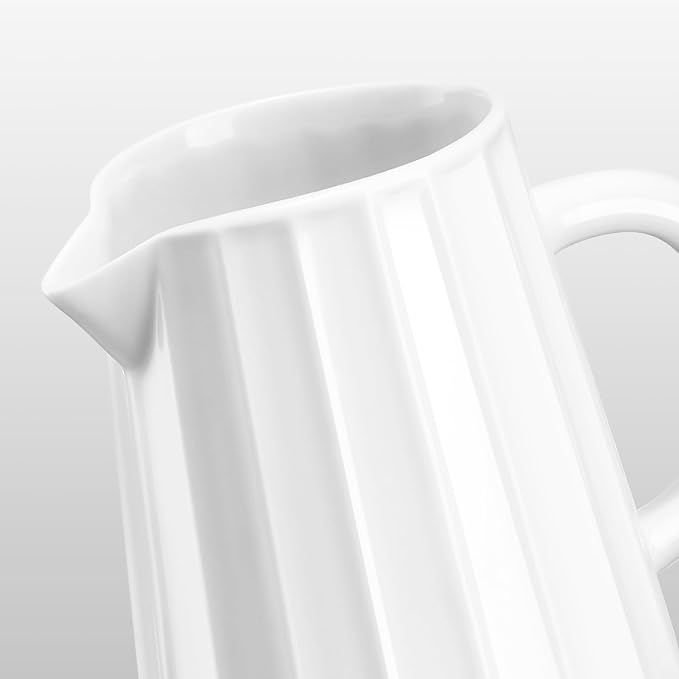 Gurygo Wave Shaped 2 Pack 5 Oz Classic White Creamer with Handle - Small Ceramic Creamer Pitcher Set - Fine Porcelain Small Milk Pitcher for Coffee Milk Sauces Salad, Microwave Safe