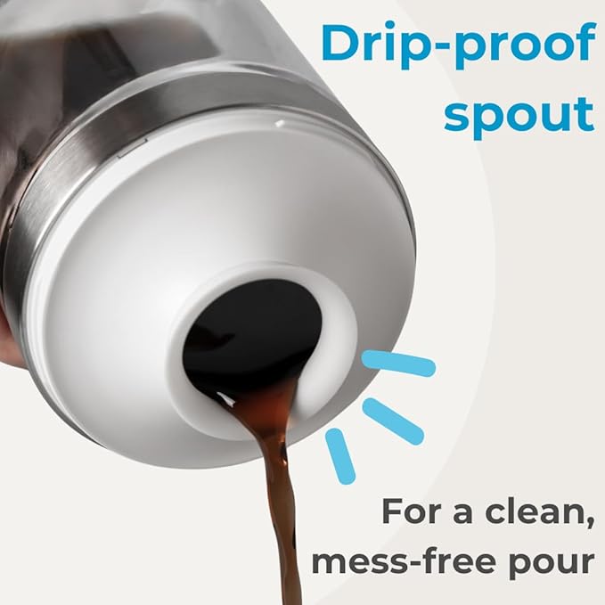 SHELBRU Cold Brew Coffee Maker Set (Brewer & Carafe), Up to 12 Servings of Concentrate, Reusable Stainless Steel Dual Filter, Durable Borosilicate Glass & Spill-Proof Pouring Spout, 16.9 fl oz / 500ml