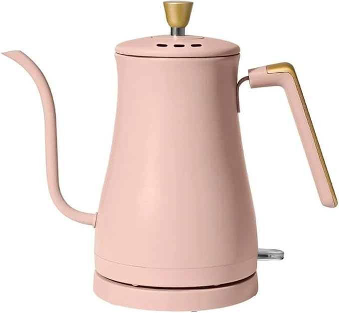Electric Gooseneck Kettle 1 Liter 1200W, Stainless Steel, Pour Over Coffee Tea, Auto Shut-Off, 360° Cordless Power Base (Rose)