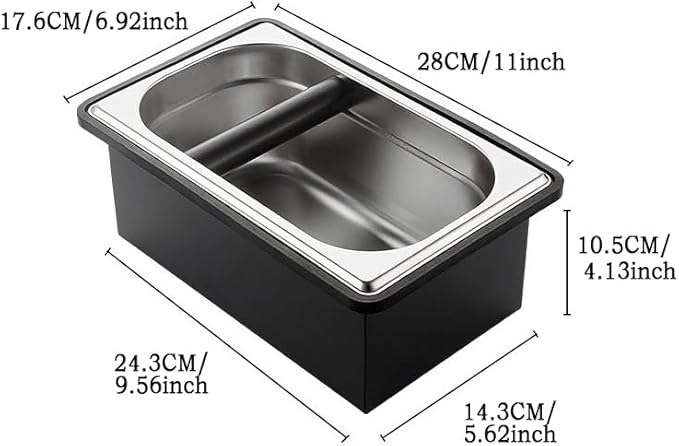 Coffee Knock Box, Stainless Steel Coffee Espresso Knock Box Coffee Grounds Bin with Noise Reduction Rubber Ring, Barista Espresso Machine Accessories (Large)