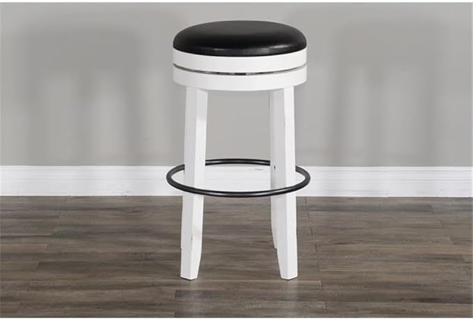 Pemberly Row Set of 3 Wood Bar Unit and 2 Backless Swivel Barstool - White/Brown