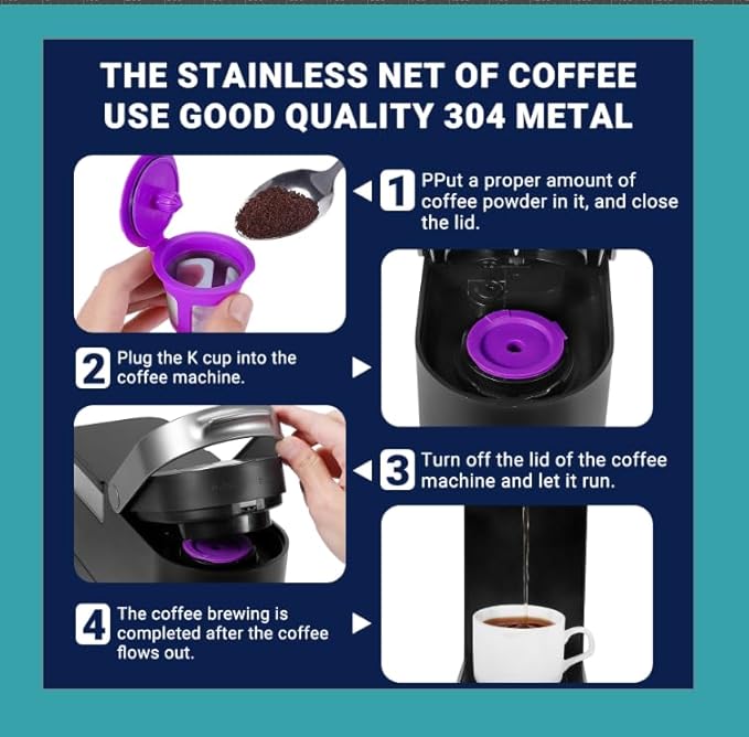 [SANYEDOU] Reusable Coffee Filters For Keurig (BPA Free) Reusable K Cup Filters Cups K Cups For Keurig 1.0+2.0 Mini K cup Refillable Pods(4pack)