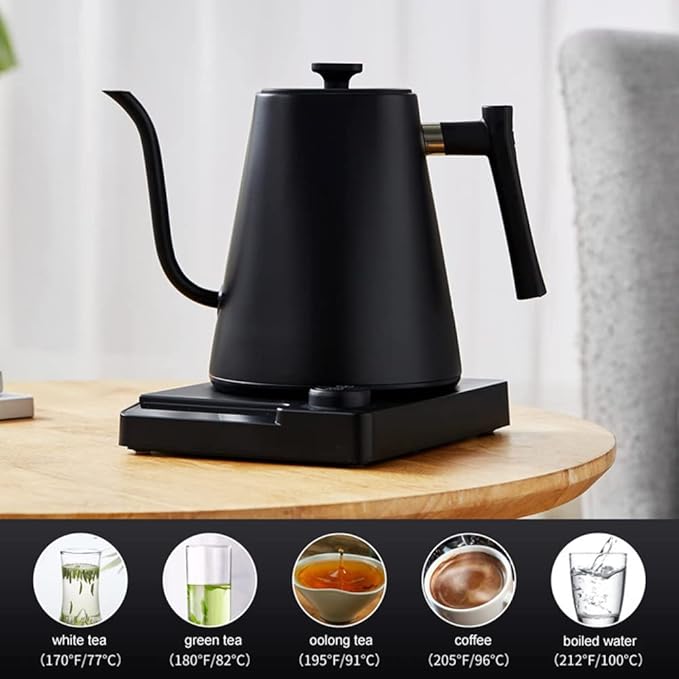 Smart Electric Kettle 1000ML Gooseneck Kettle With Temperature Control and 24H Keep Warm, 304 Stainless Steel Hot Water Kettle For White Tea, Coffee, Boiling Water (Black)