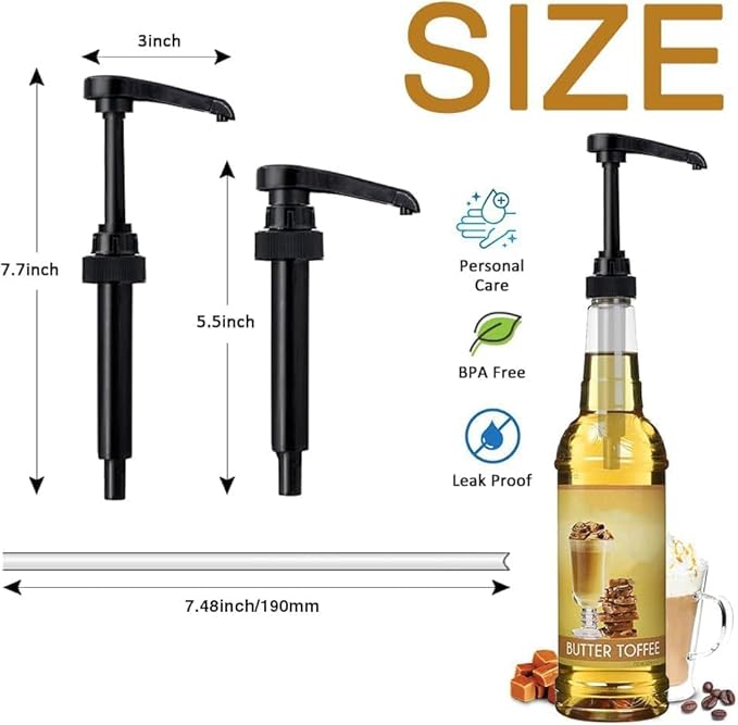6 Pack Black Syrup Pumps Leak Proof Coffee Syrup Dispenser, Fits 25.4 Oz Coffee Flavoring Syrup Bottles, Great for Home & Coffee Bar Drinking Mixes, Cocktails, Beverage