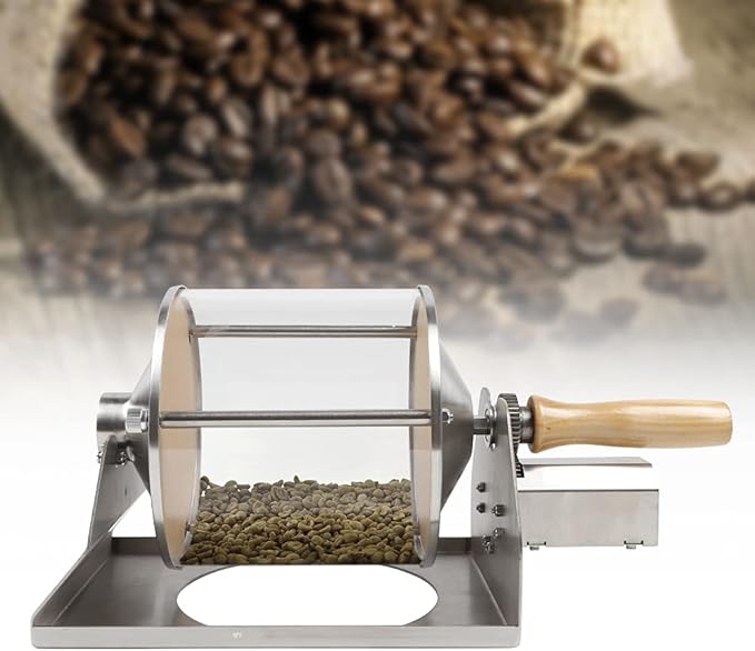 QUEWATSA Commercial Coffee Bean Roaster, 400g Gas Burner Drum Type Coffee Roasting Machine, Stainless Steel Home/Commercial Peanut Roaster for Roasting Peanuts, Seeds, Nuts, Soybeans