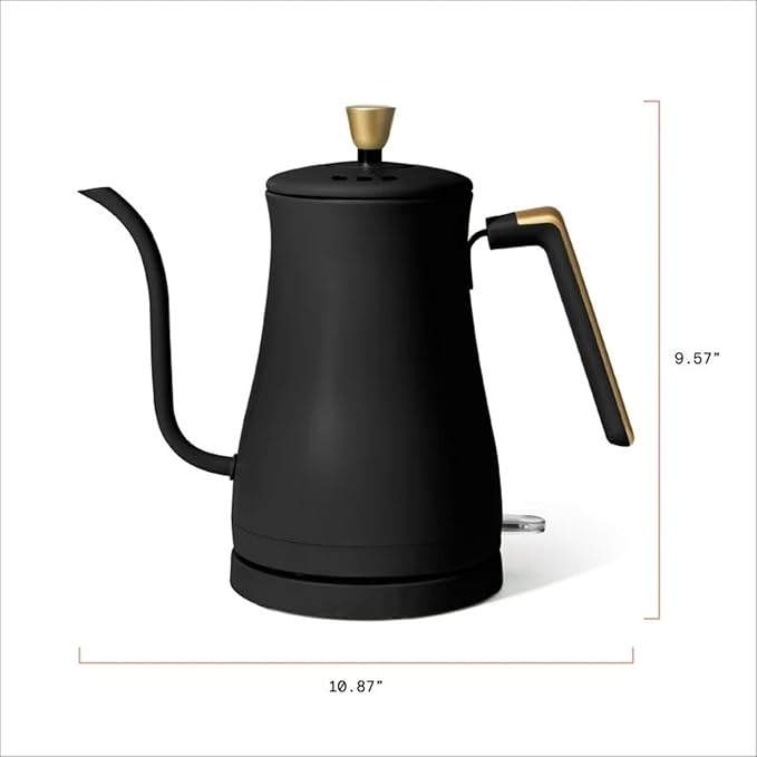Electric Gooseneck Kettle 1 Liter 1200W, Stainless Steel, Pour Over Coffee Tea, Auto Shut-Off, 360° Cordless Power Base (Black Sesame)