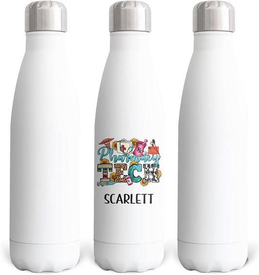 17oz Gift for Pharmacist, Color Sublimated Water Bottle for Pharmacist, Gift With Lid for Office Staff Team, RX, CPhT, Vinyl, Appreciation Gift for Staff Team, Vacuum Insulated SS Water Bottle