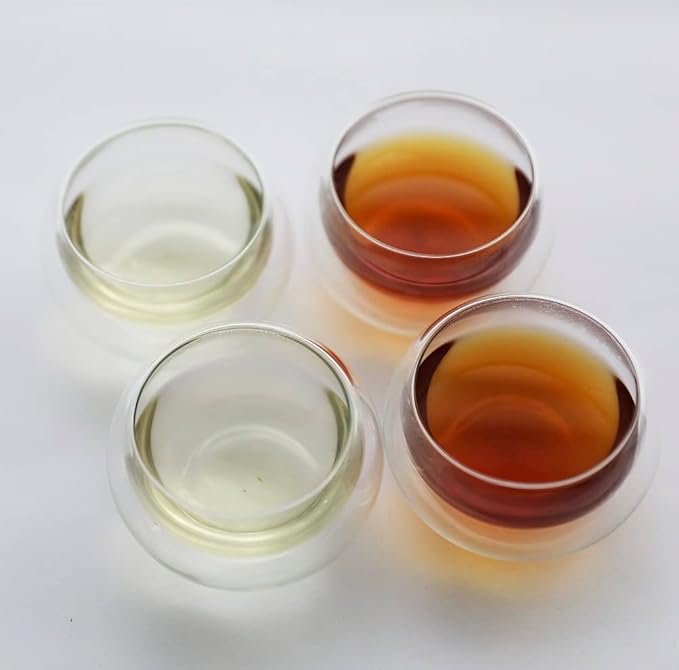 PunPun 4.2oz. 125ml Tea Cups Set of 4, Double Walled Glass Cups for Tea or Coffee, Borosilicate Glasses Heatproof Insulating,Teacups, Hand Made Insulated Cups, Clear Glass Cups
