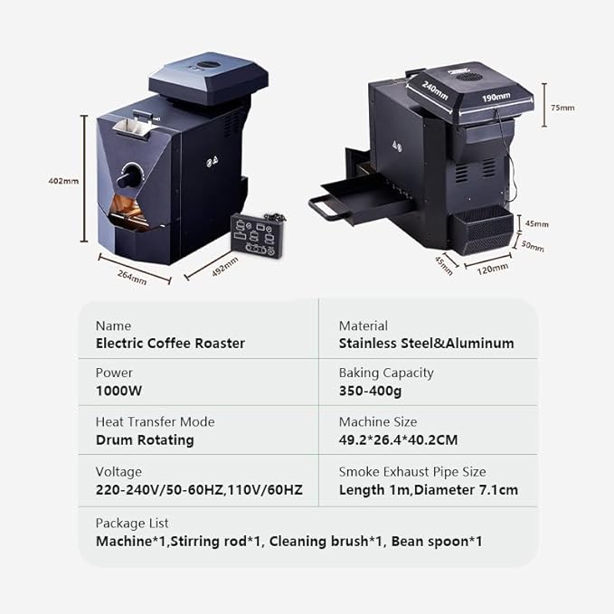 OENKKC 500g Automatic Coffee Roaster Machine for Home Use With Smoke Filter Suitable for Light Roasting The Smoke Pipes Suitable for Medium and Dark Roasting and Chaff Collector