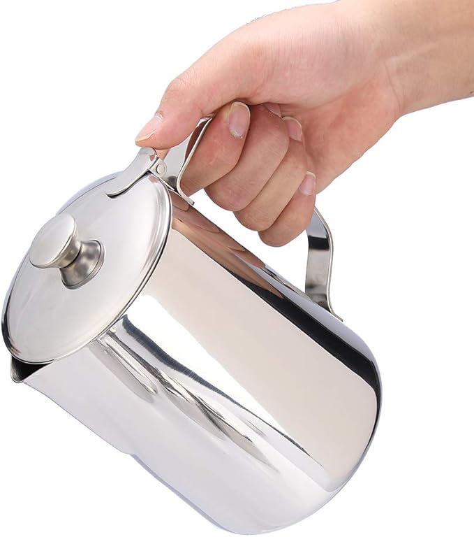 Frothing Pitcher, less Steel Pitcher with Lid, Coffee Steaming Pitcher Milk Frothing Cup Milk Pitcher Jug for Espresso Machine Milk Frother Latte Coffee Art (1500mL)
