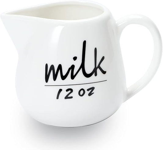 Creamer Pitcher with Handle,Ceramics Milk Creamer Container for Milk,Coffee,Sauce,Microwave Safe, White (12-Ounce, Set/1)