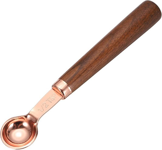 uxcell Measuring Spoon, 2.5ml Stainless Steel Coffee Scoop Spoon with with Wood Handle for Ground Coffee Tea Sugar Cooking Baking, Rose Gold