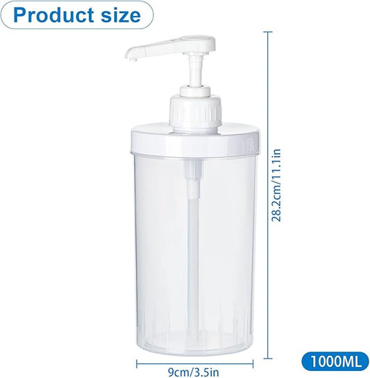 Uceoo Coffee Syrup Dispenser, Plastics Syrup Bottle with Plastic Pump, 33.8 Oz Large Capacity Circular Syrup Pump Dispensers for Coffee Bar, Simple Pump Bottle for Honey, Condiments, Salad Dressings