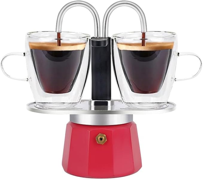 MVPLUE-Mini Express Double Tube Moka Pot Aluminum Viva Magenta,Share fresh delicious coffee with a friend
