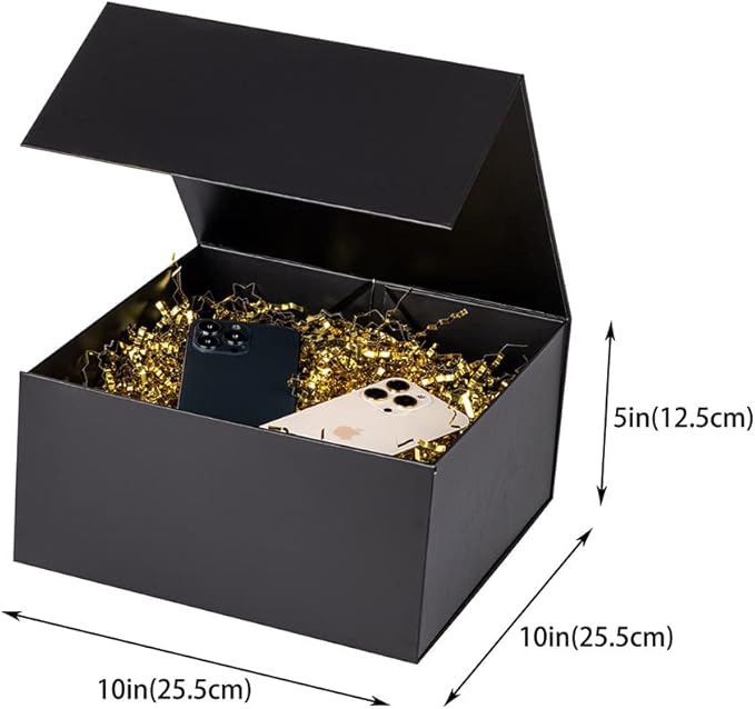 Black Gift Boxes 16 Pack,Large Gift Boxes in Bulk, Collapsible Gift Box with Lid Magnetic Closure, Packaging for Small Business, Parties, Boutiques, Apparel, Retail (Black 10x10x5 inch Pack of 16)
