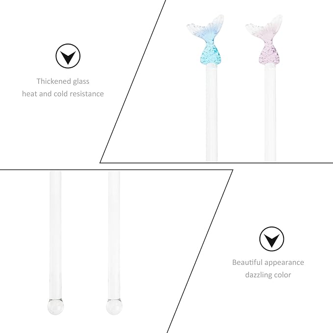 Glass Coffee Stir Stirrers Long Handle Mermaid Design Glass Mixing Rods for Home Bar Cocktail Drinks Coffee Tea Juices 2pcs Set