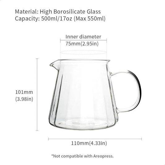watchget Glass Coffee Carafe 500ml/17oz - Heat Resistant Thin Borosilicate Coffee Server, Clear Pour Over Coffee Pot Maker, Ideal for Home, Office, and Café