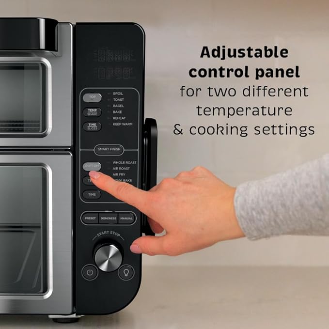 Ninja DCT451 12-in-1 Smart Double Oven with FlexDoor, Thermometer, FlavorSeal, Smart Finish, Rapid Top Convection and Air Fry Bottom , Stainless Steel