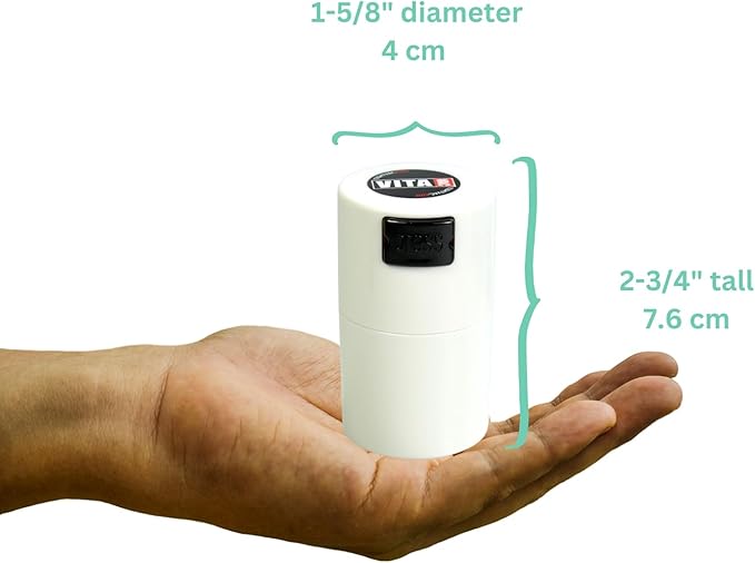 Vitavac - 5g to 20 grams - Patented Airtight Container | Multi-Use Vacuum Seal Portable Storage Container for Dry Goods, Food, and Herbs - White