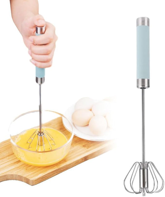 Stainless Steel Egg Whisk, 2025 New Semi-Automatic Whisk Hand Push Rotary Whisk Blender for Baking Cooking, Kitchen Hand Mixer Stirrer Tool for Beating Eggs, Butter, Milk (Blue, 12in)