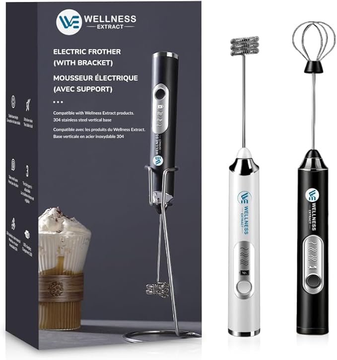 Wellness Extract Multi-Speed Rechargeable Electric Milk Frother, Li-ion Battery Powered – Certified Safe, Ideal for Coffee, Matcha, Protein & Colostrum