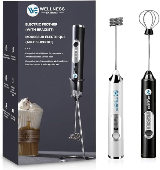 Wellness Extract Multi-Speed Rechargeable Electric Milk Frother, Li-ion Battery Powered – Certified Safe, Ideal for Coffee, Matcha, Protein & Colostrum