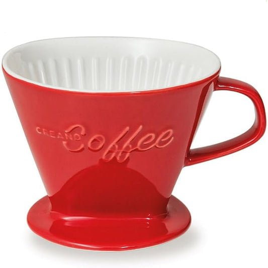 Creano XXL Porcelain Coffee Dripper Red - Ceramic Cone Brewer - Pour Over Coffee Maker - Filter Size 4 - huge and heavy quality 800gr/28oz - 6 Colours availeble