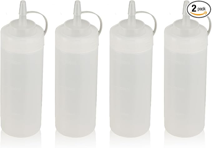 Squeeze Bottles for Sauces,Leak-Proof Condiment Dispenser, BPA-Free Kitchen Restaurant Squeeze Bottle Set with Wide Mouth for Ketchup, Mustard,Syrup,Dressings (White, 4Pack-12oz(300ml))
