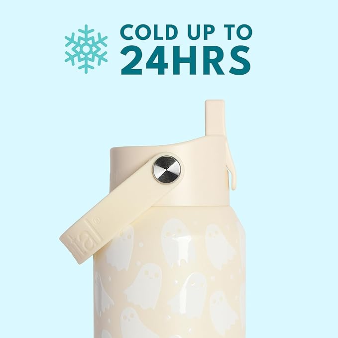 Elemental 40oz Insulated Water Bottle with Straw - 100% Leak-Proof Stainless Steel Core Water Bottles for Travel, Sports and Gym - Double Wall Insulation & BPA Free - Little Ghostie