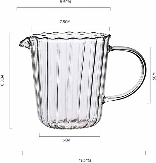 CHOOLD Elegant Wave Shaped Clear Glass Creamer Pitcher - Milk Creamer Jug for Kitchen, Set of 2, 8.5 oz