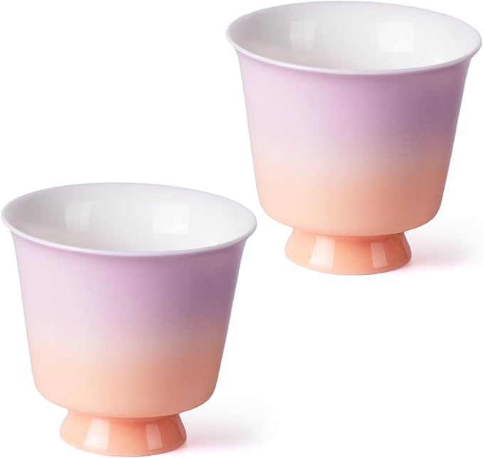KAMMAK Ceramic Tea Cups Small, Cute Vintage Coffee Cup Set of 2, Porcelain Teacups Espresso Mug, 2.3oz Hand Painted Chinese Afternoon Tea Party Mugs, Birthday Gift for Women Men, Xingchun Flow
