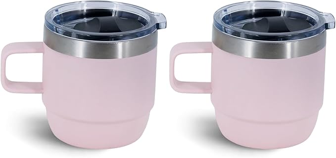 6 oz Stackable Mug, Stainless Steel cup with handle, Vacuum Insulated Espresso/Coffee Mug, shot Glass Set for 2-Piece Set for Coffee, Spirits, Wine, Tea-Pink