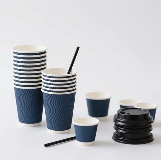 16 oz Blue Paper Coffee Cups 100 Packs Heavy Duty Insulated for Hot Beverages Restaurants Bulk Supply