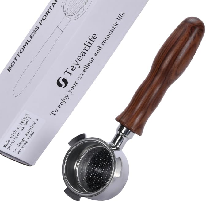 Teyearlife 51mm Bottomless Portafilter for CASABREWS CM5418, 3700Essential & 5418Pro – Stainless Steel & Solid Wood Handle
