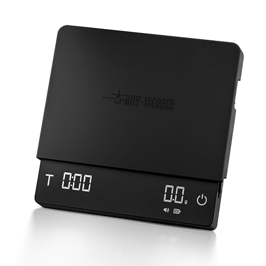 MHW-3BOMBER Extra-Large Coffee Scale with Timer, 5.9 * 5.9in, Digital Pour-Over Scale with Flow Rate, 2kg/0.1g Espresso Scale, 3-Brew Mode, Rechargeable Coffee Bean Weight Scale,Black,ES5663