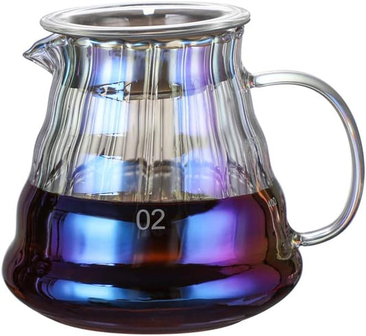 Iridescence Glass Coffee Server - Colorful Standard Carafe for Pour Over Coffee Maker, Heat Resistant Pot, 500ml (17oz), Single Cup, Clear