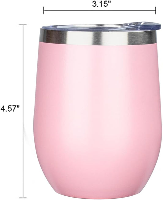 MEZMUT 12oz Insulated Wine Tumbler with Lid Double Wall Vacuum Stainless Steel Wine Glass Coffee Mug Insulated Tumbler Cup for Champaign, Cocktail, Beer (Multi,4 Pack)