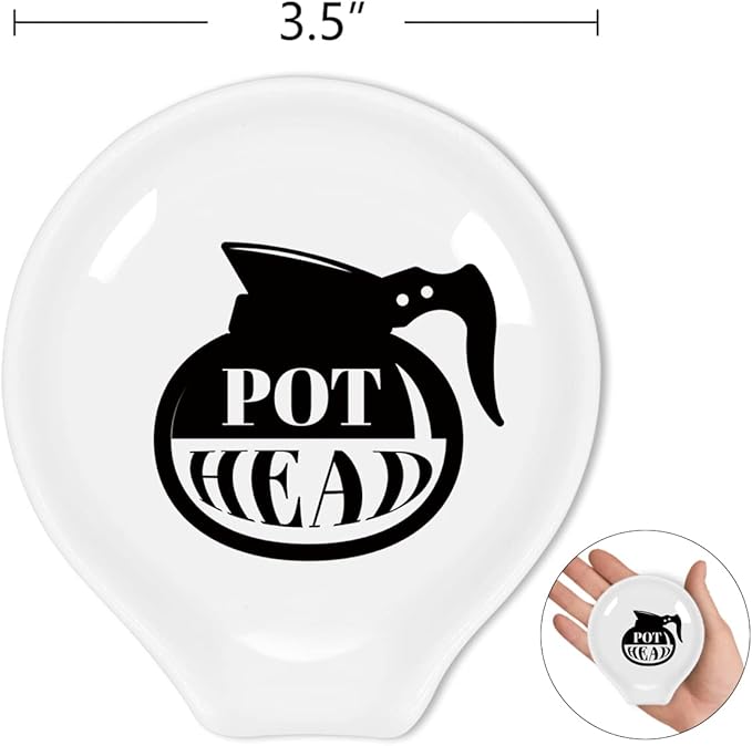 Funny Coffee Quote Black and White Ceramic Coffee Spoon Rest - Holder and Station Decor - Pot Head? Gift for Women and Men